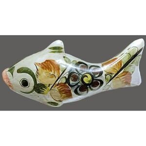 Vtg Tonala Fish Hand Painted Mexican Mexico Folk Art Pottery, 2 Sided 7.75"x3.5"
